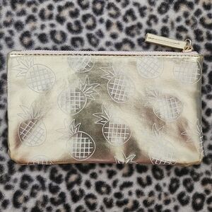 SkinnyDip Gold Pineapple Print Flat Zippered Small Makeup Pouch (8" x 4.5") EUC